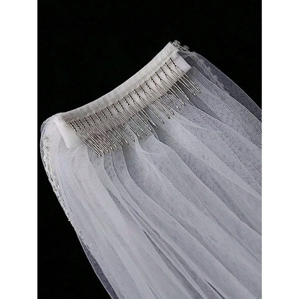 New 118 in Extra Long Bridal Veil Wedding Lace Trim Floral Cathedral True White